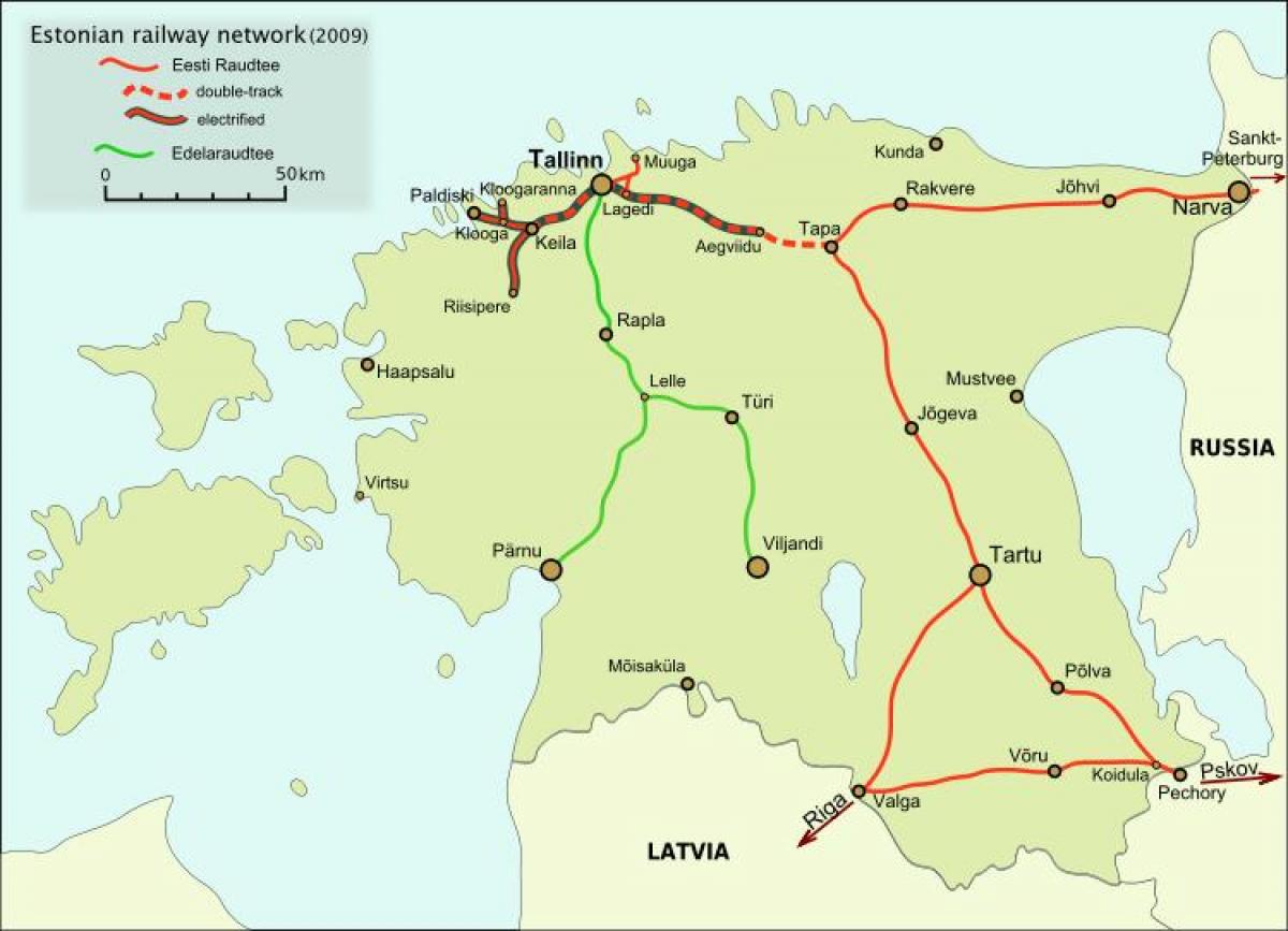 Estonya demiryolları haritası 